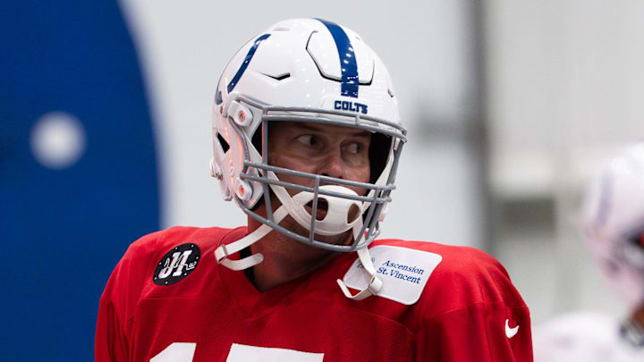 Indianapolis Colts quarterback Philip Rivers (17) warms up Wednesday, Dec. 10, 2025, during practice at the Colts training facility in Indianapolis. Indianapolis Colts quarterback Philip Rivers (17) warms up Wednesday, Dec. 10, 2025, during practice at the Colts training facility in Indianapolis.