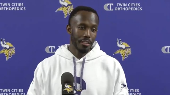 Vikings GM Kwesi Adofo-Mensah speaking Wednesday, March 26 at a press conference inside TCO Performance Center. 