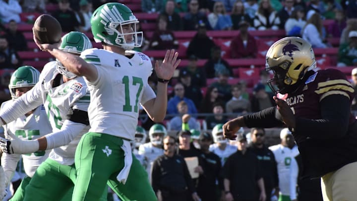 North Texas quarterback Drew Mestemaker throws a pass during the SERVPRO First Responder Bowl on Friday in Dallas.