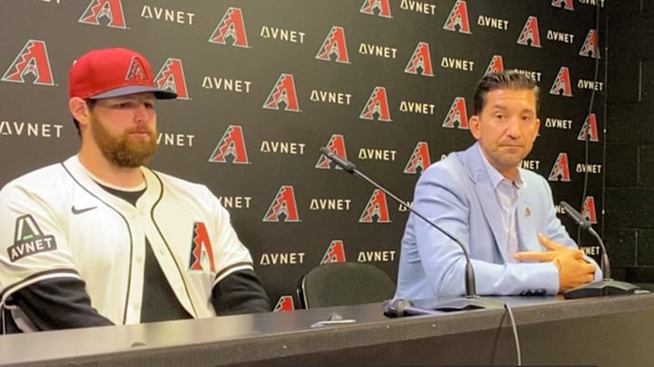 Mike Hazen and Jordan Montgomery at signing press conference March 29,. 2024