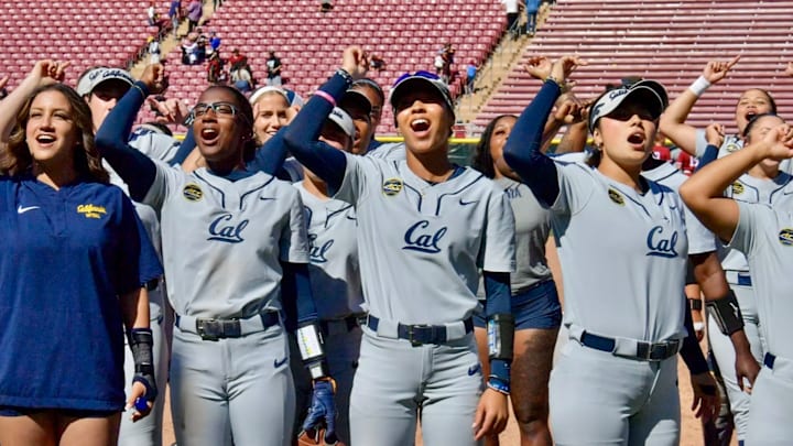 Cal players celebrate their win at Stanford