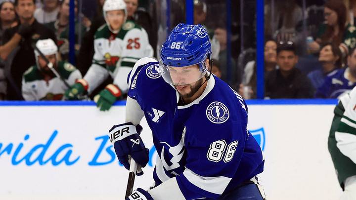 Oct 8, 2026; Tampa, Florida, USA; Tampa Bay Lightning right wing Nikita Kucherov (86) skates with the puck against the Minnesota Wild during the first period at Benchmark International Arena. Mandatory Credit: Kim Klement Neitzel-Imagn Images Oct 8, 2026; Tampa, Florida, USA; Tampa Bay Lightning right wing Nikita Kucherov (86) skates with the puck against the Minnesota Wild during the first period at Benchmark International Arena. Mandatory Credit: Kim Klement Neitzel-Imagn Images