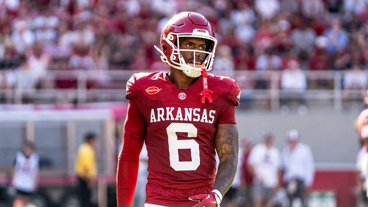 Arkansas Razorbacks wide receivers Chris Marshall looks to the sideline during the first half against Tennessee.