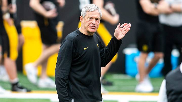 Iowa head coach Kirk Ferentz gestures for a first down during the Hawkeyes' final spring NCAA football practice, Saturday, April 23, 2022, at Kinnick Stadium in Iowa City, Iowa.
220423 Iowa Spring Fb 015 Jpg Iowa head coach Kirk Ferentz gestures for a first down during the Hawkeyes' final spring NCAA football practice, Saturday, April 23, 2022, at Kinnick Stadium in Iowa City, Iowa.
220423 Iowa Spring Fb 015 Jpg