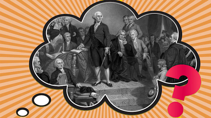 President George Washington delivering his inaugural address. 