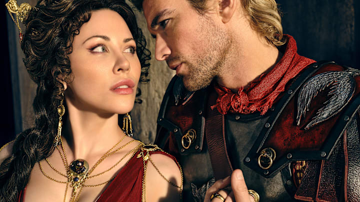 Spartacus: House of Ashur - Left to Right: Jaime Slater (“Cornelia”) and Jackson Gallagher (“Caesar”)