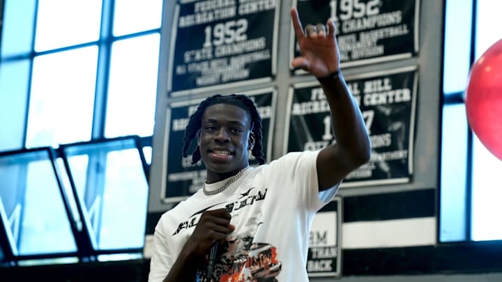 2025 four-star guard Kelvin Odih announces his commitment to West Virginia at Zuccolo Recreation Center on Wednesday evening.