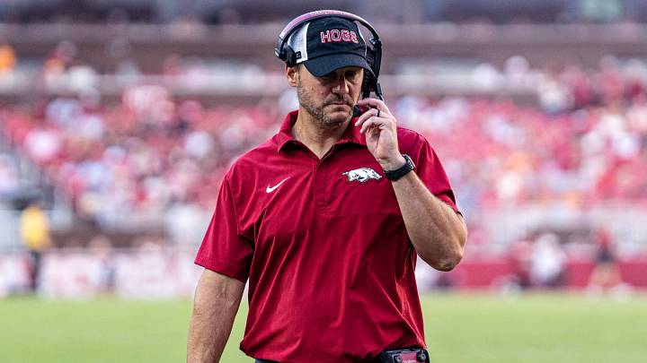 Arkansas Razorbacks coach Ryan Silverfield roams the sideline during the second half against Tennessee. Arkansas Razorbacks coach Ryan Silverfield roams the sideline during the second half against Tennessee.