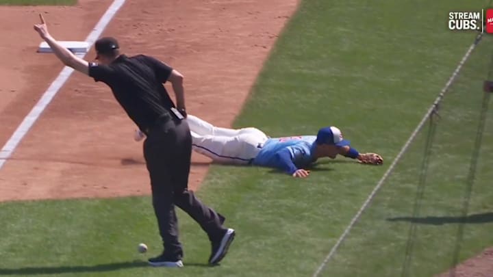 Third base umpire Clint Vondrak couldn't get out of the way.