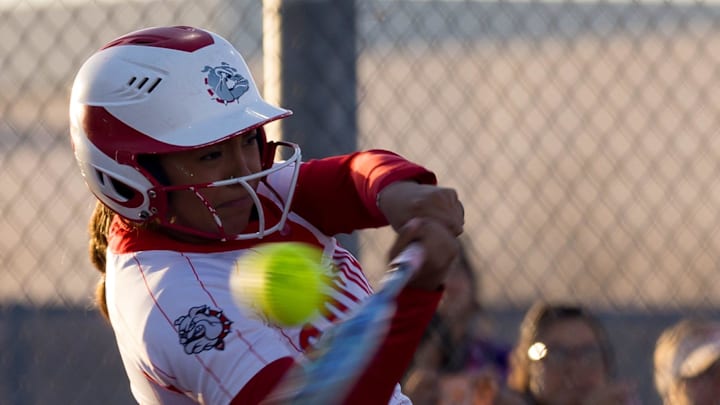 Socorro’s Haley Rodriguez (4) hits a foul ball during a District 1-6A game against Eastlake at Eastlake High School on Tuesday, March 17, 2026, in El Paso, Texas.