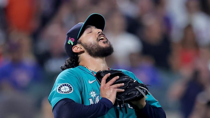 Seattle Mariners relief pitcher Andres Munoz (75) celebrates after defeating the New York Mets at Citi Field on Aug. 25. Seattle Mariners relief pitcher Andres Munoz (75) celebrates after defeating the New York Mets at Citi Field on Aug. 25.
