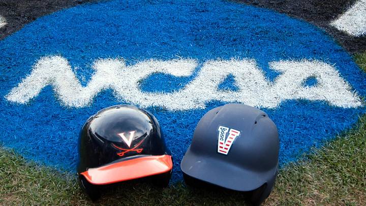 Jun 23, 2014; Omaha, NE, USA; View of the helmets and the NCAA logo before Vanderbilt Commodores and Virginia Cavaliers face off in game one of the College World Series Finals at TD Ameritrade Park Omaha. Mandatory Credit: Steven Branscombe-Imagn Images Jun 23, 2014; Omaha, NE, USA; View of the helmets and the NCAA logo before Vanderbilt Commodores and Virginia Cavaliers face off in game one of the College World Series Finals at TD Ameritrade Park Omaha. Mandatory Credit: Steven Branscombe-Imagn Images