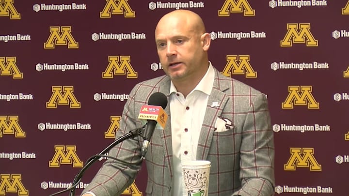 P.J. Fleck at his weekly in-season press conference on Nov. 17, 2025.