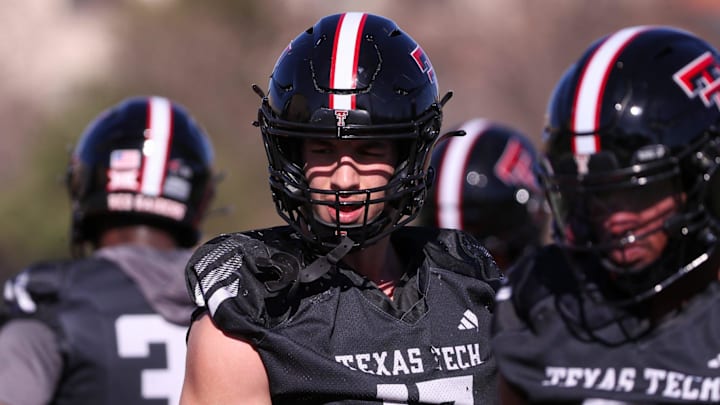 Texas Tech's Isaac Smith awaits his turn during a drill during spring football practice, Monday, March 10, 2025, at the Womble Football Center.