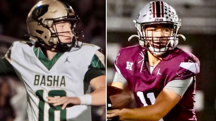 Basha's Jake Rogers (18) and Hamilton's Daniel Vaita (11) have led their respective teams to the Open Semifinals this weekend after both lost their starting quarterbacks in the regular season.
