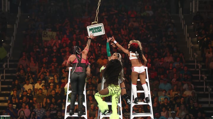 WWE superstars vying to win the women's Money in the Bank ladder match.