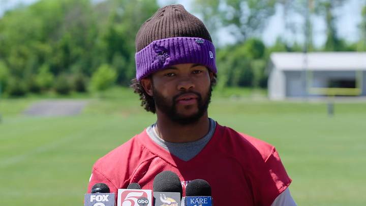 Kyler Murray speaks to the media after practice on May 27 