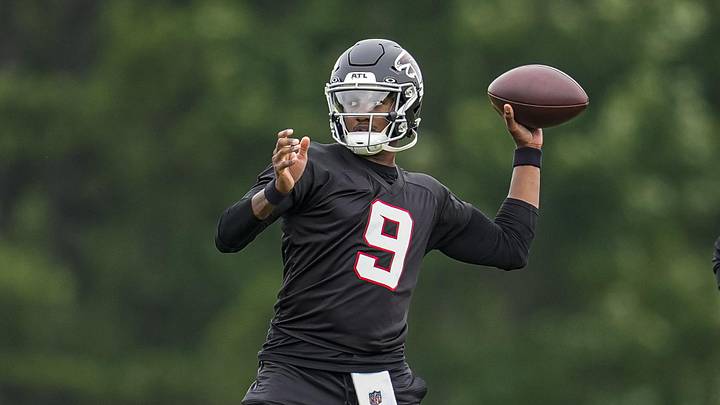 Jun 16, 2026; Atlanta, GA, USA; Atlanta Falcons quarterback Michael Penix Jr. (9) in action on the field during Minicamp. Mandatory Credit: Dale Zanine-Imagn Images