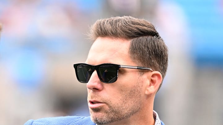 Sep 29, 2024; Charlotte, North Carolina, USA; Carolina Panthers general manager Dan Morgan before the game at Bank of America Stadium. 