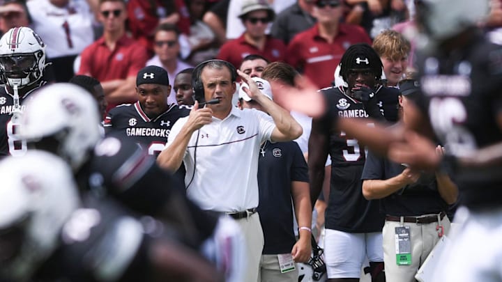 Sep 14, 2024; Columbia, South Carolina, USA; South Carolina Gamecocks head coach Shane Beamer watches during the first quarter against the LSU Tigers at Williams-Brice Stadium. Mandatory Credit: Ken Ruinard/USA TODAY Network via Imagn Images Sep 14, 2024; Columbia, South Carolina, USA; South Carolina Gamecocks head coach Shane Beamer watches during the first quarter against the LSU Tigers at Williams-Brice Stadium. Mandatory Credit: Ken Ruinard/USA TODAY Network via Imagn Images