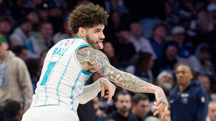 Apr 5, 2026; Minneapolis, Minnesota, USA; Charlotte Hornets guard LaMelo Ball (1) celebrates after scoring on the Minnesota Timberwolves in the fourth quarter at Target Center. Mandatory Credit: Matt Blewett-Imagn Images Apr 5, 2026; Minneapolis, Minnesota, USA; Charlotte Hornets guard LaMelo Ball (1) celebrates after scoring on the Minnesota Timberwolves in the fourth quarter at Target Center. Mandatory Credit: Matt Blewett-Imagn Images