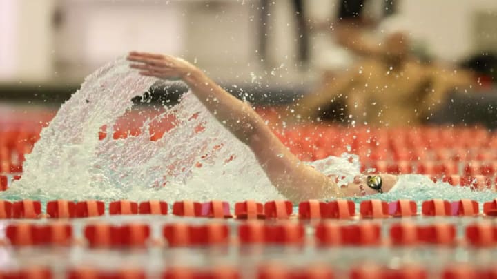 Alabama Swimmer Emily Jones (Backstroke) swimming against Georgia Tech at Alabama Aquatic Center and Don Gambril Olympic Pool in Tuscaloosa, AL on Saturday, Jan 10, 2026.