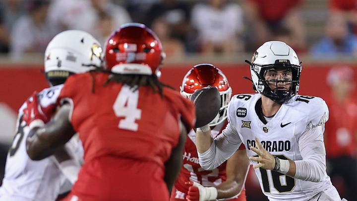 Sep 12, 2025; Houston, Texas, USA; Colorado Buffaloes quarterback Ryan Staub (16) scrambles with the ball during the fourth quarter against the Houston Cougars at TDECU Stadium. Mandatory Credit: Troy Taormina-Imagn Images
