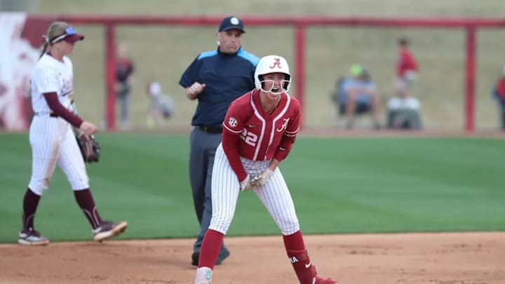 Alabama Softball Player Kali Heivilin (22) celebrates at Rhoads Stadium in Tuscaloosa, AL on Sunday, Mar 16, 2025. Alabama Softball Player Kali Heivilin (22) celebrates at Rhoads Stadium in Tuscaloosa, AL on Sunday, Mar 16, 2025.