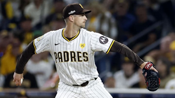 Oct 9, 2024; San Diego, California, USA; San Diego Padres pitcher Bryan Hoeing (78) throws in the third inning against the Los Angeles Dodgers during game four of the NLDS for the 2024 MLB Playoffs at Petco Park.  Mandatory Credit: Denis Poroy-Imagn Images