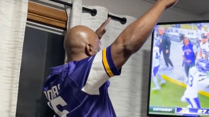 Uncle Rod celebrating a Vikings touchdown against the Bears. 