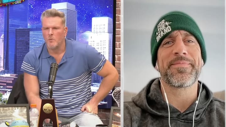 Aaron Rodgers appears on The Pat McAfee Show. Aaron Rodgers appears on The Pat McAfee Show.