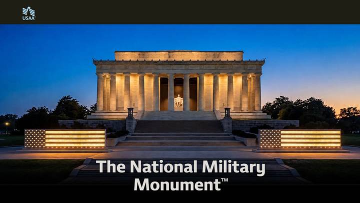 The National Military Monument, presented by USAA, stands illuminated at the Lincoln Memorial in Washington, D.C., honoring more than 41 million Americans who have served in the U.S. military. The National Military Monument, presented by USAA, stands illuminated at the Lincoln Memorial in Washington, D.C., honoring more than 41 million Americans who have served in the U.S. military.