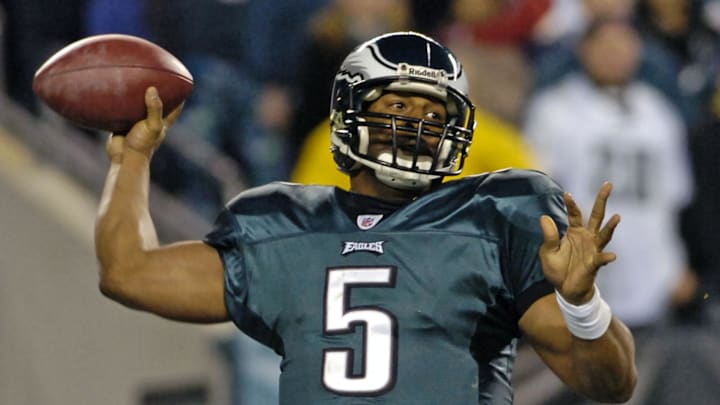 December 27, 2009; Philadelphia, PA USA; Philadelphia Eagles quarterback Donovan McNabb (5) throws during the game against the Denver Broncos at Lincoln Financial Field. The Eagles defeated the Broncos 30-27. Mandatory Credit: Eric Hartline-Imagn Images