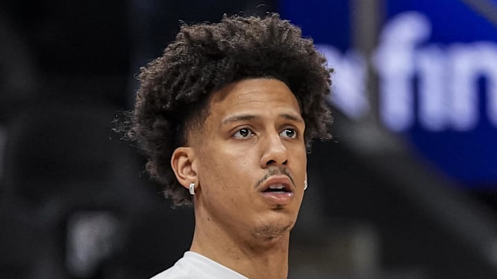Atlanta Hawks forward Jalen Johnson (1) warms up on the court prior to the game against the Cleveland Cavaliers at State Farm Arena on April 10, 2026. Atlanta Hawks forward Jalen Johnson (1) warms up on the court prior to the game against the Cleveland Cavaliers at State Farm Arena on April 10, 2026.