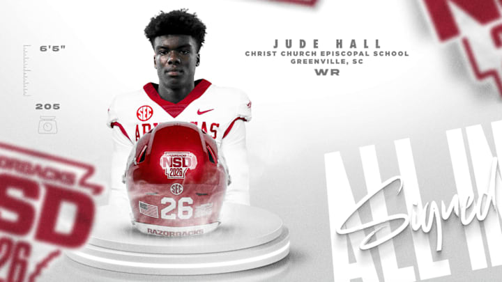 Jude Hall's national signing day card produced by the Arkansas Razorbacks.
