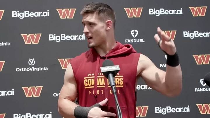Washington Commanders linebacker Leo Chenal speaks to reporters at minicamp. Washington Commanders linebacker Leo Chenal speaks to reporters at minicamp.