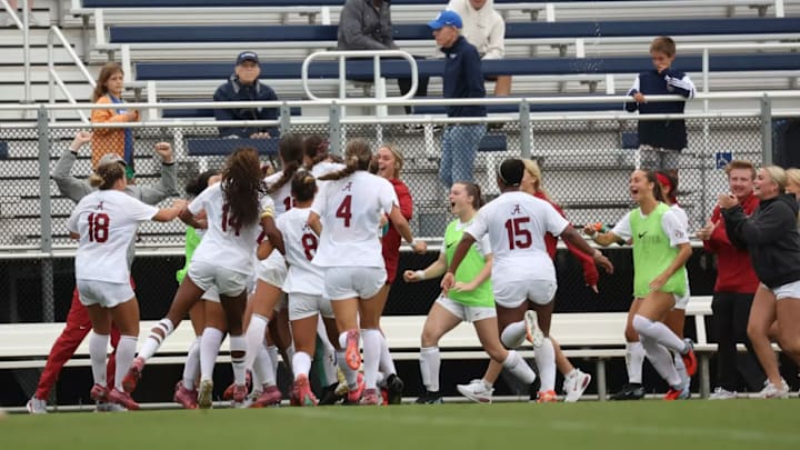 Alabama soccer celebrates after Nadia Ramadan's late game-tying goal