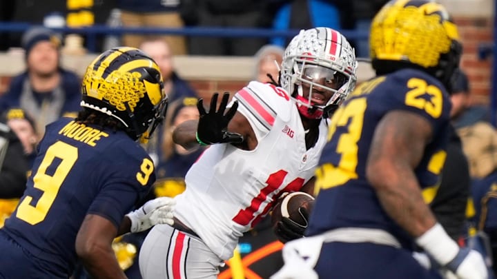 Nov 25, 2023; Ann Arbor, Michigan, USA; Ohio State Buckeyes wide receiver Marvin Harrison Jr. (18)