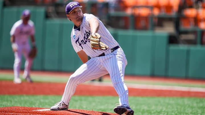 TCU's Tommy LaPour gave up six hits and three runs in only three innings pitched in the Horned Frogs' loss in the Corvallis Regional opener. TCU's Tommy LaPour gave up six hits and three runs in only three innings pitched in the Horned Frogs' loss in the Corvallis Regional opener.