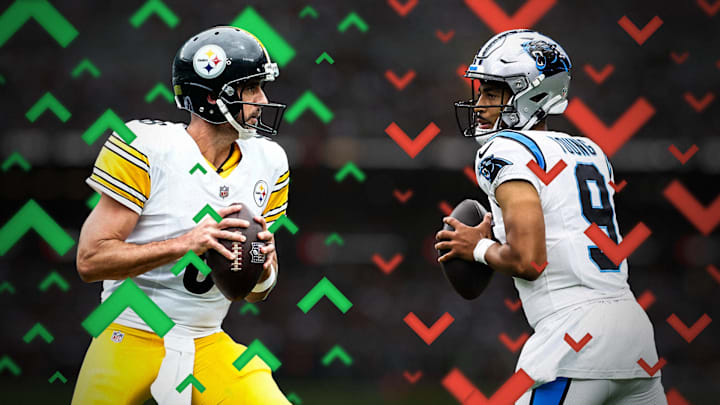 Steelers QB Aaron Rodgers and Panthers QB Bryce Young