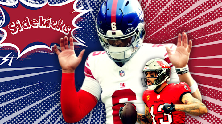 New York Giants quarterback Jaxson Dart and Bucs WR Mike Evans