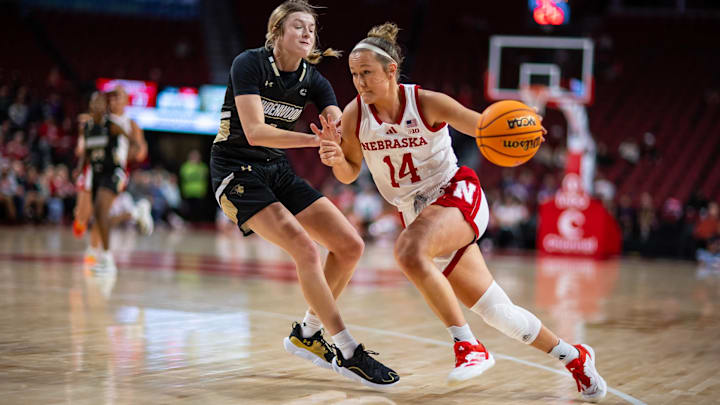 Nebraska guard Callin Hake drives against Lindenwood.