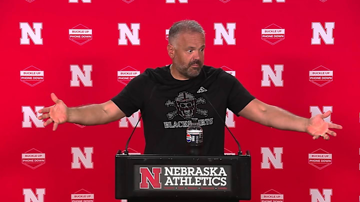 Nebraska football coach Matt Rhule meets with the media during preseason camp.