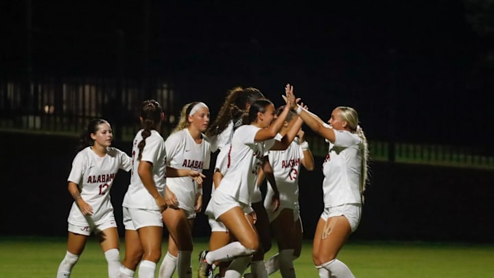 Alabama soccer celebrates goal Alabama soccer celebrates goal