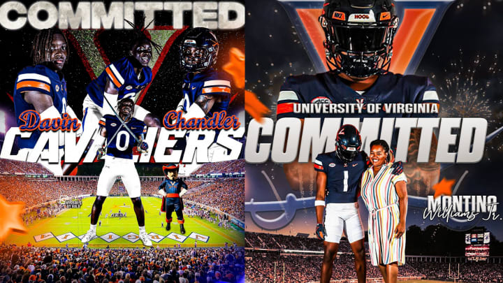 Class of 2025 recruits Davin Chandler and Montino Williams announce their commitments to the Virginia football program. Class of 2025 recruits Davin Chandler and Montino Williams announce their commitments to the Virginia football program.