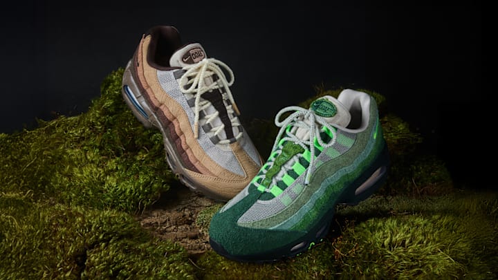 Promotional shot of the new GOAT x FC x Division Street Air Max 95s