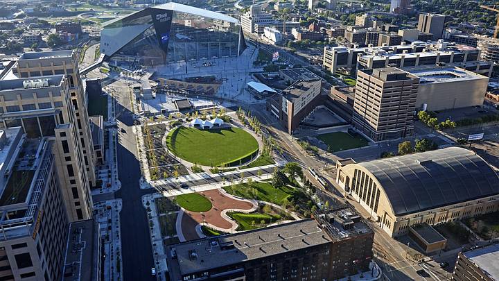 Aerial view of U.S. Bank Stadium.