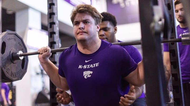 Kansas State offensive lineman George Fitzpatrick during an offseason workout prior to the 2025 season.