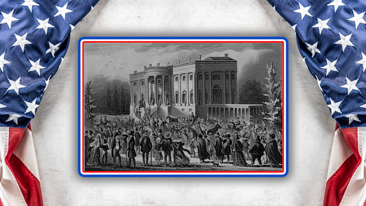 A mob outside the White House during Andrew Jackson's first inaugural reception, 1828. 