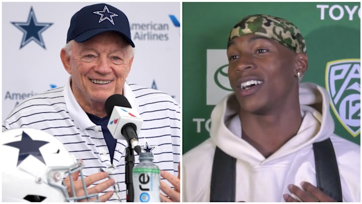 Dallas Cowboys Owner Jerry Jones, Oregon Ducks receiver Evan Stewart